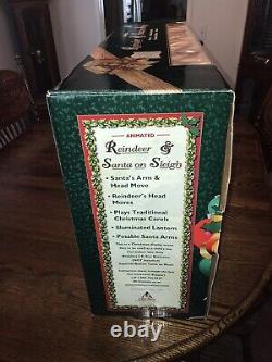 HOLIDAY CREATIONS Animated Musical Reindeer Santa Sleigh Original Box TESTED