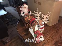 HOLIDAY CREATIONS Animated Musical Reindeer Santa Sleigh Original Box TESTED