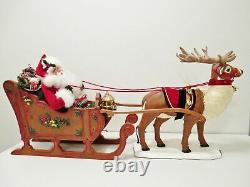 HOLIDAY CREATIONS Animated Musical Reindeer and Santa On Sleigh Original Box