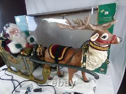 HOLIDAY CREATIONS Animated Musical Reindeer and Santa On Sleigh Original Box