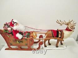 HOLIDAY CREATIONS Animated Musical Reindeer and Santa On Sleigh Original Box