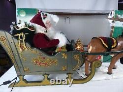 HOLIDAY CREATIONS Animated Musical Reindeer and Santa On Sleigh Original Box