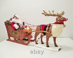 HOLIDAY CREATIONS Animated Musical Reindeer and Santa On Sleigh Original Box