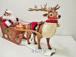 HOLIDAY CREATIONS Animated Musical Reindeer and Santa On Sleigh Original Box