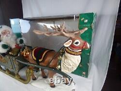 HOLIDAY CREATIONS Animated Musical Reindeer and Santa On Sleigh Original Box