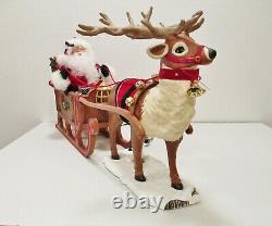 HOLIDAY CREATIONS Animated Musical Reindeer and Santa On Sleigh Original Box