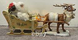 HOLIDAY CREATIONS Animated Musical Reindeer and Santa On Sleigh Original Box