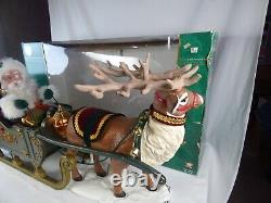 HOLIDAY CREATIONS Animated Musical Reindeer and Santa On Sleigh Original Box