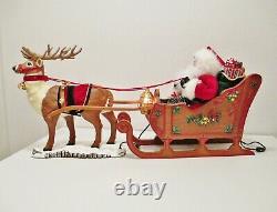 HOLIDAY CREATIONS Animated Musical Reindeer and Santa On Sleigh Original Box