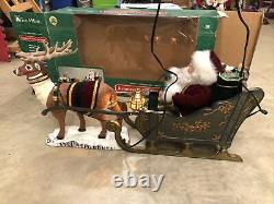 HOLIDAY CREATIONS Animated Musical Reindeer and Santa On Sleigh Original Box