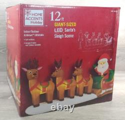 HOME ACCENTS 12 ft Santa Sleigh Reindeer Airblown LED Inflatable NEW Christmas