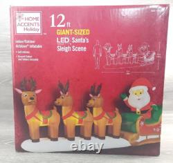 HOME ACCENTS 12 ft Santa Sleigh Reindeer Airblown LED Inflatable NEW Christmas