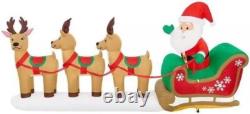 HOME ACCENTS 12 ft Santa Sleigh Reindeer Airblown LED Inflatable NEW Christmas