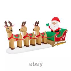 HOME ACCENTS 12 ft Santa Sleigh Reindeer Airblown LED Inflatable NEW Christmas