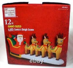 HOME ACCENTS SANTA SLEIGH REINDEER 12'x 5.5' INFLATABLE AIRBLOWN LED LIGHTS