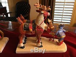 HOUSE of HATTEN Rare -Santa with Sleigh and Elf with Reindeer DENISE CALLA