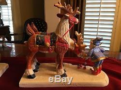 HOUSE of HATTEN Rare -Santa with Sleigh and Elf with Reindeer DENISE CALLA