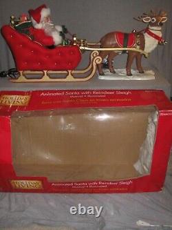 HTF 41 Holiday Living Animated Reindeer & Santa On Sleigh Lamp Music Christmas