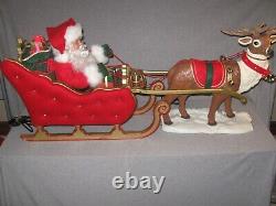 HTF 41 Holiday Living Animated Reindeer & Santa On Sleigh Lamp Music Christmas