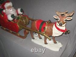 HTF 41 Holiday Living Animated Reindeer & Santa On Sleigh Lamp Music Christmas