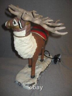 HTF 41 Holiday Living Animated Reindeer & Santa On Sleigh Lamp Music Christmas