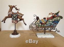 HTF! Exquisite LARGE Detailed Santa Sleigh & 3 Reindeer Set Ex. Cond! (#IB-14)
