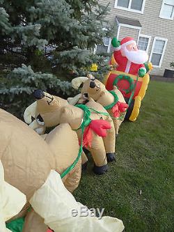 HUGE 16' Gemmy Inflatable Airblown Christmas Santa Claus Sleigh Reindeer Blow Up