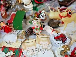 HUGE Lot Vintage Christmas Ornaments 9 lbs Santa Sleighs reindeer ornaments box