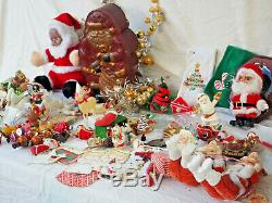 HUGE Lot Vintage Christmas Ornaments 9 lbs Santa Sleighs reindeer ornaments box