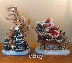 HUGE Porcelain Santa Sleigh Reindeer Figurine 2pc. Grandeur Noel 2003