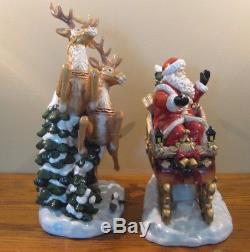 HUGE Porcelain Santa Sleigh Reindeer Figurine 2pc. Grandeur Noel 2003