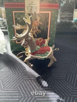 Hallmark Keepsake Ornament SANTA & HIS REINDEER with Sleigh Reins 1992