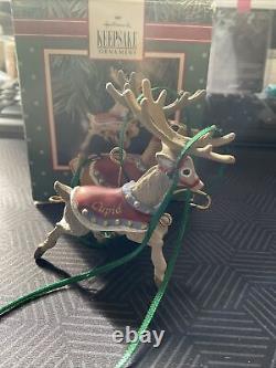Hallmark Keepsake Ornament SANTA & HIS REINDEER with Sleigh Reins 1992