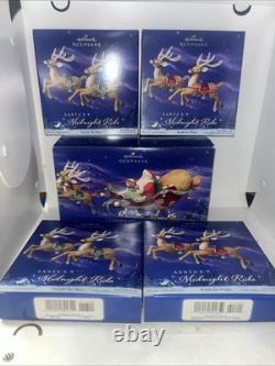 Hallmark Santa Midnight Ride Table Top Dash Away Sleigh & 8 Reindeer Set 2005