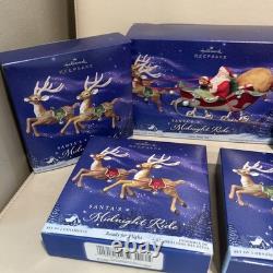 Hallmark Santa Midnight Ride Table Top Dash Away Sleigh & 8 Reindeer Set 2005
