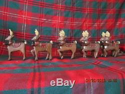 Hand Carved, Santa Claus, Sleigh and Reindeer With Rudolph Too