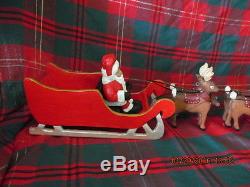 Hand Carved, Santa Claus, Sleigh and Reindeer With Rudolph Too