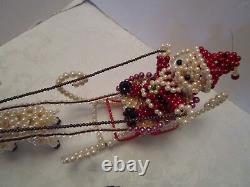 Handcrafted Christmas Sleigh Santa reindeer beaded pearls 16W Art display Art