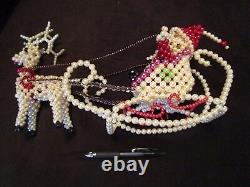 Handcrafted Christmas Sleigh Santa reindeer beaded pearls 16W Art display Art