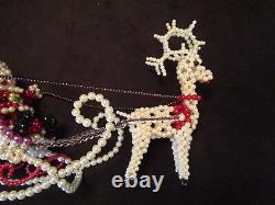 Handcrafted Christmas Sleigh Santa reindeer beaded pearls 16W Art display Art