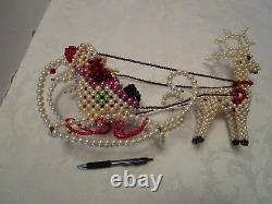 Handcrafted Christmas Sleigh Santa reindeer beaded pearls 16W Art display Art