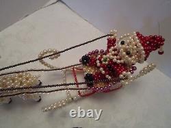 Handcrafted Christmas Sleigh Santa reindeer beaded pearls Art display 16 W Big
