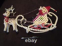 Handcrafted Christmas Sleigh Santa reindeer beaded pearls Art display 16 W Big
