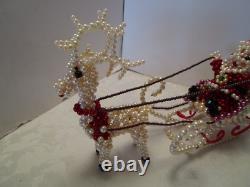 Handcrafted Christmas Sleigh Santa reindeer beaded pearls Art display 16 W Big