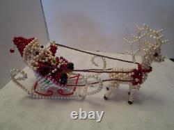 Handcrafted Christmas Sleigh Santa reindeer beaded pearls Art display 16 W Big