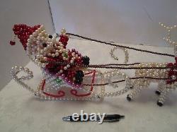 Handcrafted Christmas Sleigh Santa reindeer beaded pearls Art display 16 W Big