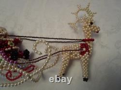 Handcrafted Christmas Sleigh Santa reindeer beaded pearls Art display 16 W Big
