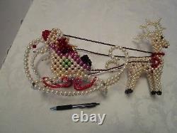 Handcrafted Christmas Sleigh Santa reindeer beaded pearls Art display 16 W Big