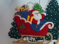 Handmade Bucilla Santa/Sleigh/Reindeer Sequin Felt Door Wall Hanging Banner