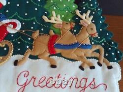 Handmade Bucilla Santa/Sleigh/Reindeer Sequin Felt Door Wall Hanging Banner